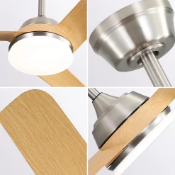 Ventilateur de plafond avec lumière LED 22W, 3 pales ABS, télécommande, nickel brossé 132x132x36,5cm