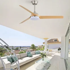 Ventilateur de plafond avec lumière LED 22W, 3 pales ABS, télécommande, nickel brossé 132x132x36,5cm