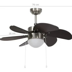 Ventilateur de plafond avec lampe - VIDAXL - 76 cm - 3 vitesses - Marron foncé