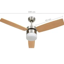 Ventilateur de plafond avec lampe et télécommande - VIDAXL - 108cm - Marron - LED