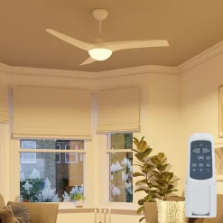 Ventilateur de plafond avec éclairage GoodHome Linto coloris blanc pour pièce de 25 m² Ø.132 cm