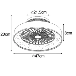 Ventilateur de plafond blanc avec effet étoilé 47cm LED incluse dimmable avec télécommande - Emily
