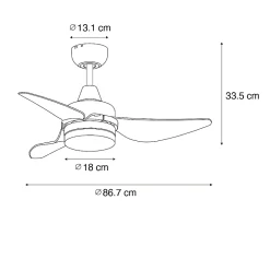 Ventilateur de plafond blanc 86,7 cm avec LED à intensité variable et télécommande - Yuki