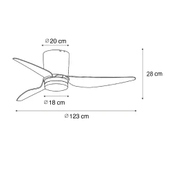 Ventilateur de plafond blanc 123cm LED incluse Dimmable avec télécommande - Patty