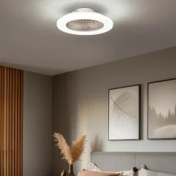 Ventilateur de plafond blanc 48,5 cm avec LED à intensité variable en Kelvin avec télécommande - Clemo