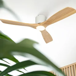 Ventilateur de plafond blanc avec bois 131,5cm avec LED dimmable avec télécommande - Jerri