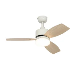 Ventilateur de plafond extérieur blanc avec impression bois 91,3cm avec LED à intensité variable avec télécommande IP44 - Toledo