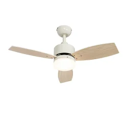 Ventilateur de plafond extérieur blanc avec impression bois 91,3cm avec LED à intensité variable avec télécommande IP44 - Toledo