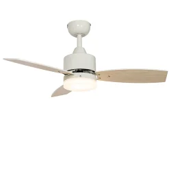Ventilateur de plafond extérieur blanc avec impression bois 91,3cm avec LED à intensité variable avec télécommande IP44 - Toledo