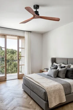 Ventilateur de plafond Faro Barcelona - Lantau L Noir/Bois - Moteur CC silencieux, sans lumière, télécommande, 6 vitesses