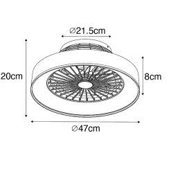 Ventilateur de plafond gris avec effet étoilé 47cm LED incluse dimmable avec télécommande - Emily