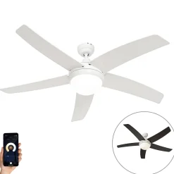 Ventilateur de plafond intelligent blanc avec impression bois 132cm avec LED à intensité variable avec télécommande - Cool