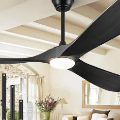 Ventilateur de plafond industriel Noir en bois noir avec lumière et télécommande - 108 cm - EXQUIO