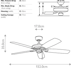 Ventilateur de Plafond Kevlar 152cm - Blanc mat