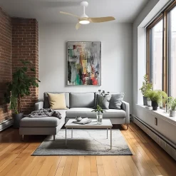 Ventilateur de plafond LED effet bois clair, blanc ∅107cm, 3,5W, 20m2 Sulion