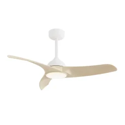 Ventilateur de plafond LED effet bois clair, blanc ∅107cm, 3,5W, 20m2 Sulion