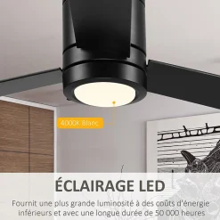 Ventilateur de plafond LED - 3 pales, 3 vitesses, timer - télécommande, kit installation inclus - métal effet bois noir