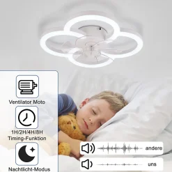 Ventilateur de plafond LED NETTLIFE avec éclairage silencieux et télécommande, plafonnier à intensité variable, blanc