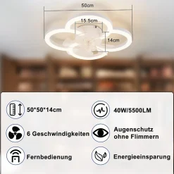 Ventilateur de plafond LED NETTLIFE avec éclairage silencieux et télécommande, plafonnier à intensité variable, blanc