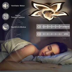 Ventilateur de plafond LED NETTLIFE avec éclairage 48 W Noir Silencieux Télécommande Intensité variable 3 températures de couleur