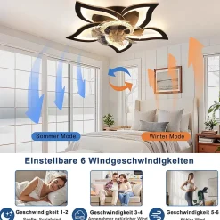 Ventilateur de plafond LED NETTLIFE avec éclairage 48 W Noir Silencieux Télécommande Intensité variable 3 températures de couleur