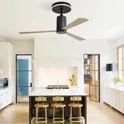 Ventilateur de plafond moderne 132 cm avec lumière LED et télécommande, 3 pales ABS, moteur DC réversible silencieux,