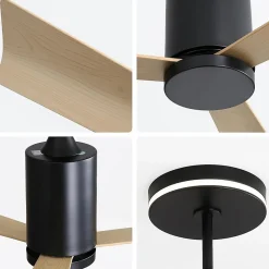 Ventilateur de plafond moderne 132 cm avec lumière LED et télécommande, 3 pales ABS, moteur DC réversible silencieux,