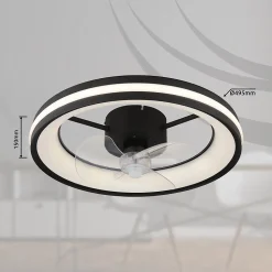 Ventilateur de plafond métal noir mat, LED GATIAN