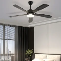 Ventilateur de plafond NETTLIFE avec éclairage LED silencieux à intensité variable 23W Noir 125 cm Ventilateurs avec lumière