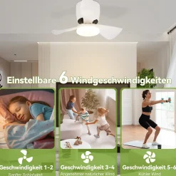 Ventilateur de plafond NETTLIFE avec éclairage, variateur, silencieux, 70 cm, LED, 23 W, blanc, été/hiver, minuterie 6 vitesses