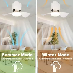 Ventilateur de plafond NETTLIFE avec éclairage, variateur, silencieux, 70 cm, LED, 23 W, blanc, été/hiver, minuterie 6 vitesses