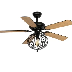 Ventilateur de plafond noir avec bois et interrupteur à tirette - Mistral Johanna