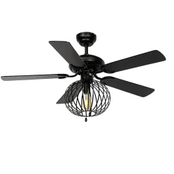 Ventilateur de plafond noir avec bois et interrupteur à tirette - Mistral Johanna