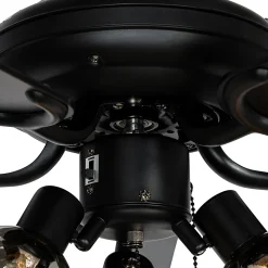 Ventilateur de plafond noir avec bois et interrupteur à tirette 3 lumières - Mistral Vidro