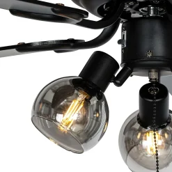 Ventilateur de plafond noir avec bois et interrupteur à tirette 3 lumières - Mistral Vidro