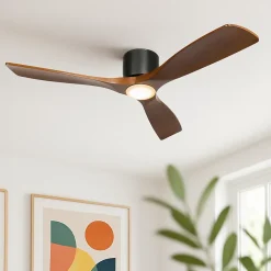 Ventilateur de plafond noir avec bois 131,5cm incl. LED à intensité variable avec télécommande - Jerri