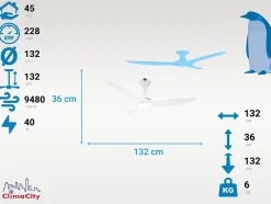 Ventilateur de plafond pales 132 cm avec LED et Wifi Réversible Hypersilence