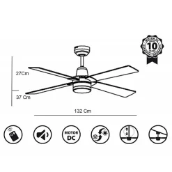 Ventilateur de plafond pales 122 cm avec LED et Wifi Réversible Hypersilence