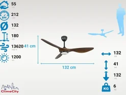 Ventilateur de plafond pales 132 cm avec LED et Wifi Réversible Hypersilence