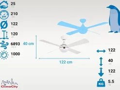 Ventilateur de plafond pales 122 cm avec LED et Wifi Réversible Hypersilence
