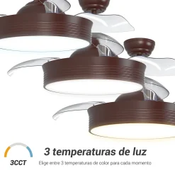 Ventilateur de plafond rétractable avec lumière LED marron