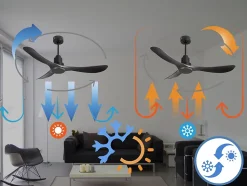 Ventilateur de plafond Réversible Thermostat Wifi Moteur à courant continu Toits en pente Télécommande Hypersilence Mémoire Shopi