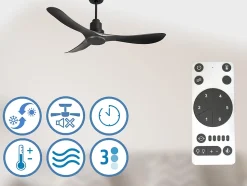 Ventilateur de plafond Réversible Thermostat Wifi Moteur à courant continu Toits en pente Télécommande Hypersilence Mémoire Shopi