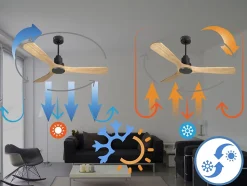 Ventilateur de plafond Réversible Thermostat Wifi Moteur à courant continu Toits en pente Télécommande Hypersilence Mémoire Shopi