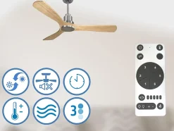 Ventilateur de plafond Réversible Thermostat Wifi Moteur à courant continu Toits en pente Télécommande Hypersilence Mémoire