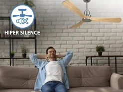 Ventilateur de plafond Réversible Thermostat Wifi Moteur à courant continu Toits en pente Télécommande Hypersilence Mémoire