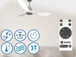 Ventilateur de plafond Réversible Thermostat Wifi Moteur à courant continu Toits en pente Télécommande Hypersilence Mémoire Shopi