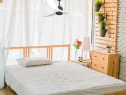 Ventilateur de plafond Réversible Thermostat Wifi Moteur à courant continu Toits en pente Télécommande Hypersilence Mémoire