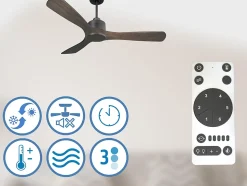 Ventilateur de plafond Réversible Thermostat Wifi Moteur à courant continu Toits en pente Télécommande Hypersilence Mémoire