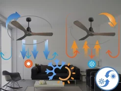 Ventilateur de plafond Réversible Thermostat Wifi Moteur à courant continu Toits en pente Télécommande Hypersilence Mémoire Shopi